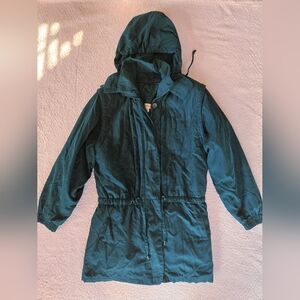 Vintage London Fog Emerald Green/ Teal Hooded Parka Barn Jacket Sz M